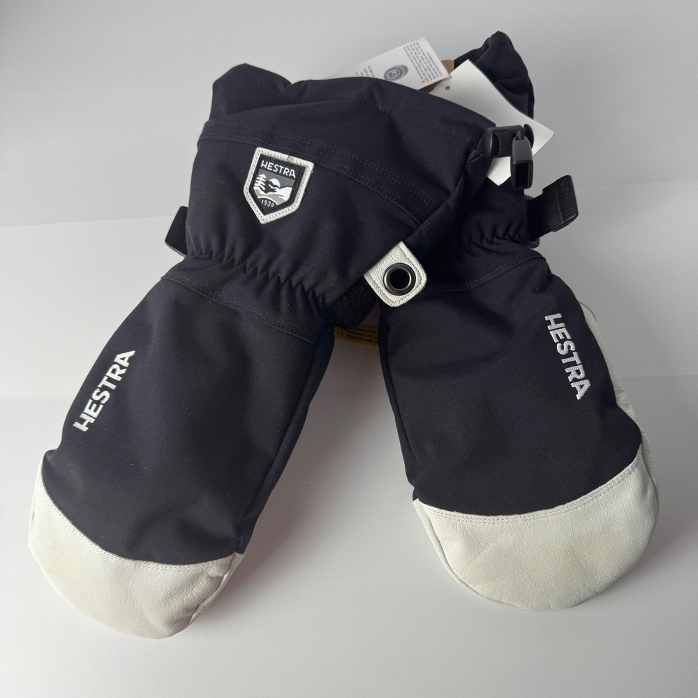 Hestra Army Leather Heli Ski Mitt Black White Size 8 Unisex MD 30571-100-08 NEW